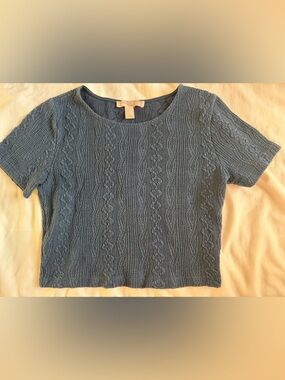 Forever 21 Dusty Blue Cable Knit Short Sleeve Sweater